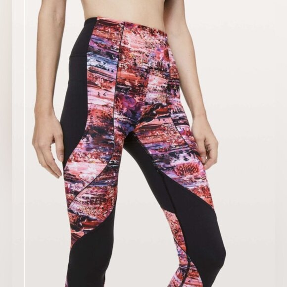 Lululemon Sweat & Repeat Black/Dahliascape Multicolored Leggings Size 10 - Picture 2 of 15